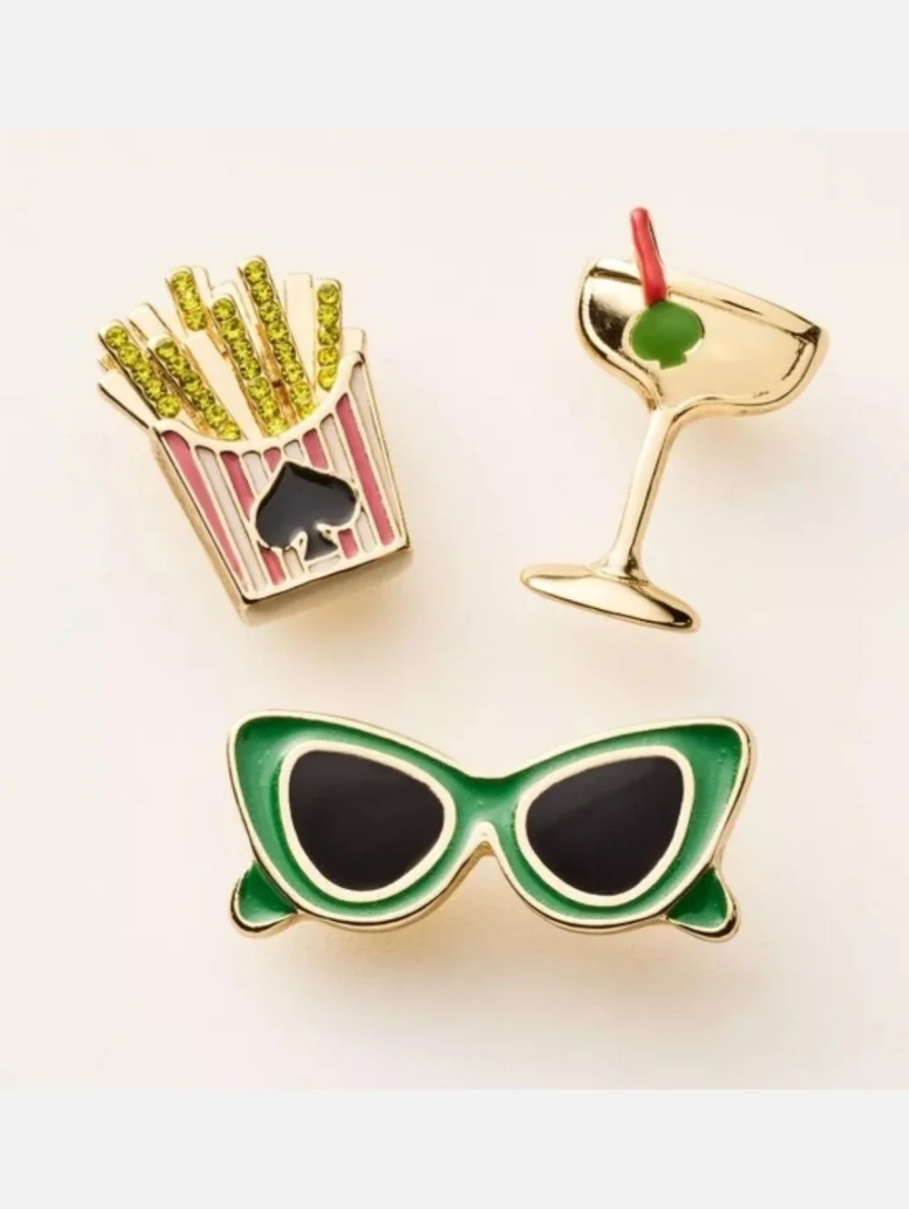 Kate Spade Enamel Pin Set with Sunglasses, Martini, and Fries - Picture 4 of 5